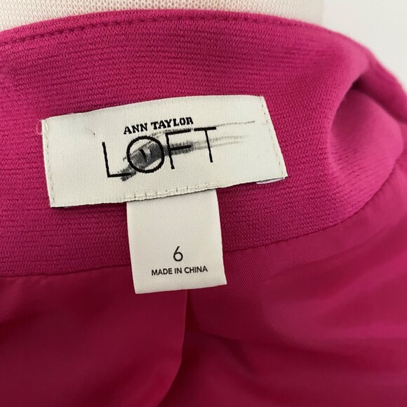 Ann Taylor Loft Fuchsia Cropped Blazer Lined Button Front Pleated Design Sz 6 - Picture 7 of 8